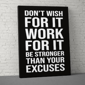 Don't Wish For It Canvas - Home Gym Decor - Large Quote Wall Art - Weightlifting Fitness - Sports Inspiration - Motivational