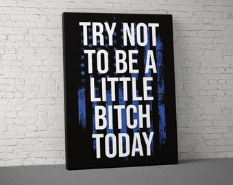 Try Not To Be A Bitch Canvas - Motivational Home Gym Decor - Large Quote Wall Art - Weightlifting Fitness - Sports Inspirational - Blue