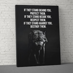 If They Stand Behind You Canvas - Home Gym Decor - Large Quote Wall Art - Motivational Wolf