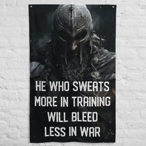He Who Sweats - Viking - Custom Home Gym Flag - Workout Motivation - Custom Gym Tapestry - Gym Banner - Weightlifting Decor - Dorm Gym Sign