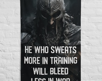 He Who Sweats - Viking - Custom Home Gym Flag - Workout Motivation - Custom Gym Tapestry - Gym Banner - Weightlifting Decor - Dorm Gym Sign