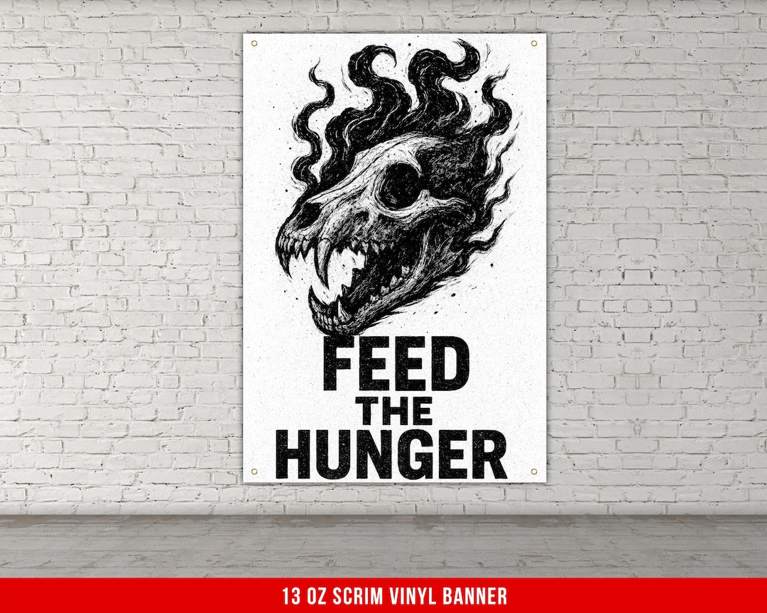 Hungger Banner Feed the Hunger Banner, Gym Banner, Wolf Skull Banner, Home Gym Decor ...