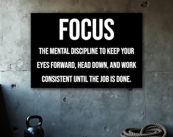 Motiverande poster med fokus, hemmagymposter, fitnessväggkonst, citatposter, kontorsväggkonst, inspirerande tryck, hemmakontorsinredning