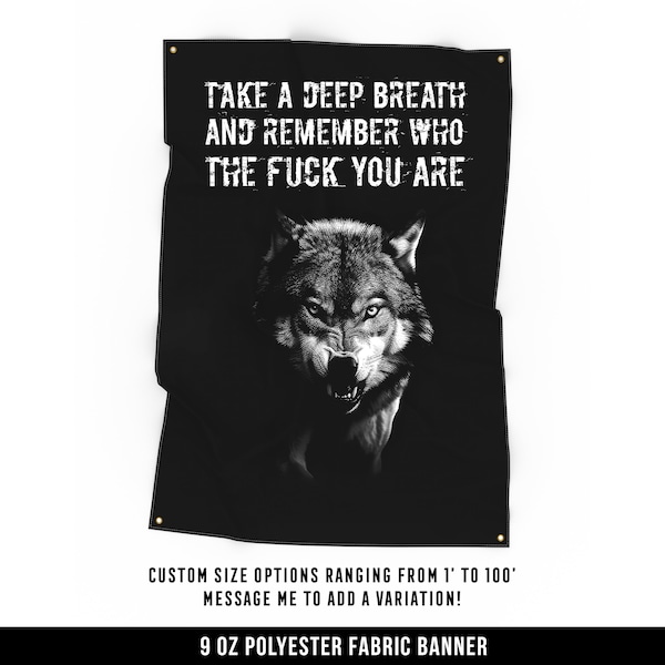 Take A Deep Breath Wolf Cloth Banner - Home Gym Decor - Large Wall Art Quote - Weightlifting Wolves