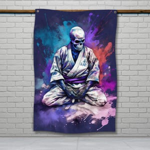 Jiu Jitsu Skeleton Flag, Motivational Martial Arts Wall Decor, Jiu Jitsu Banner, Garage Jiu Jitsu Sign, Distressed Jiu Jitsu Decor