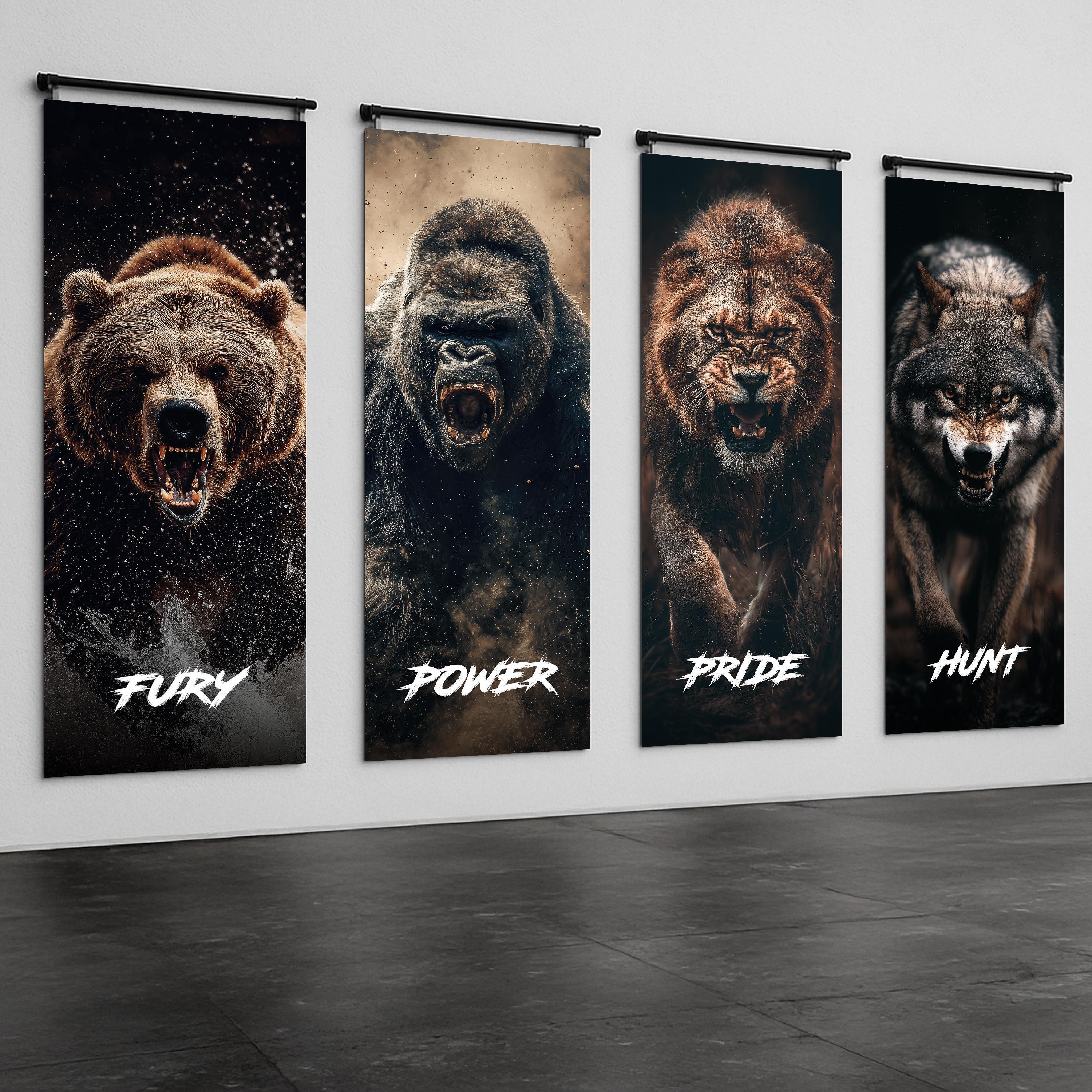Bear Wolf Lion Gorilla Banner Set, Home Gym Wall Art, Motivational Gym ...