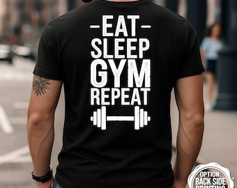 Maglietta Eat Sleep Gym Repeat, maglietta divertente per l'allenamento, maglietta motivazionale per la palestra, abbigliamento fitness, maglietta per il sollevamento pesi, maglietta per il bodybuilding, citazione sulla palestra