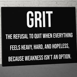 Grit Definition Motivational Canvas, Inspirational Quotes Canvas Art Print, Success Office Wall Decor, Motivation Wall Art, Modern