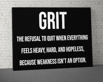 Grit Definition Motivational Canvas, Inspirational Quotes Canvas Art Print, Success Office Wall Decor, Motivation Wall Art, Modern