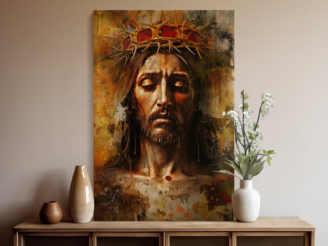 Jesus Christ Canvas Print, Crown of Thorns Wall Art, Christian ...