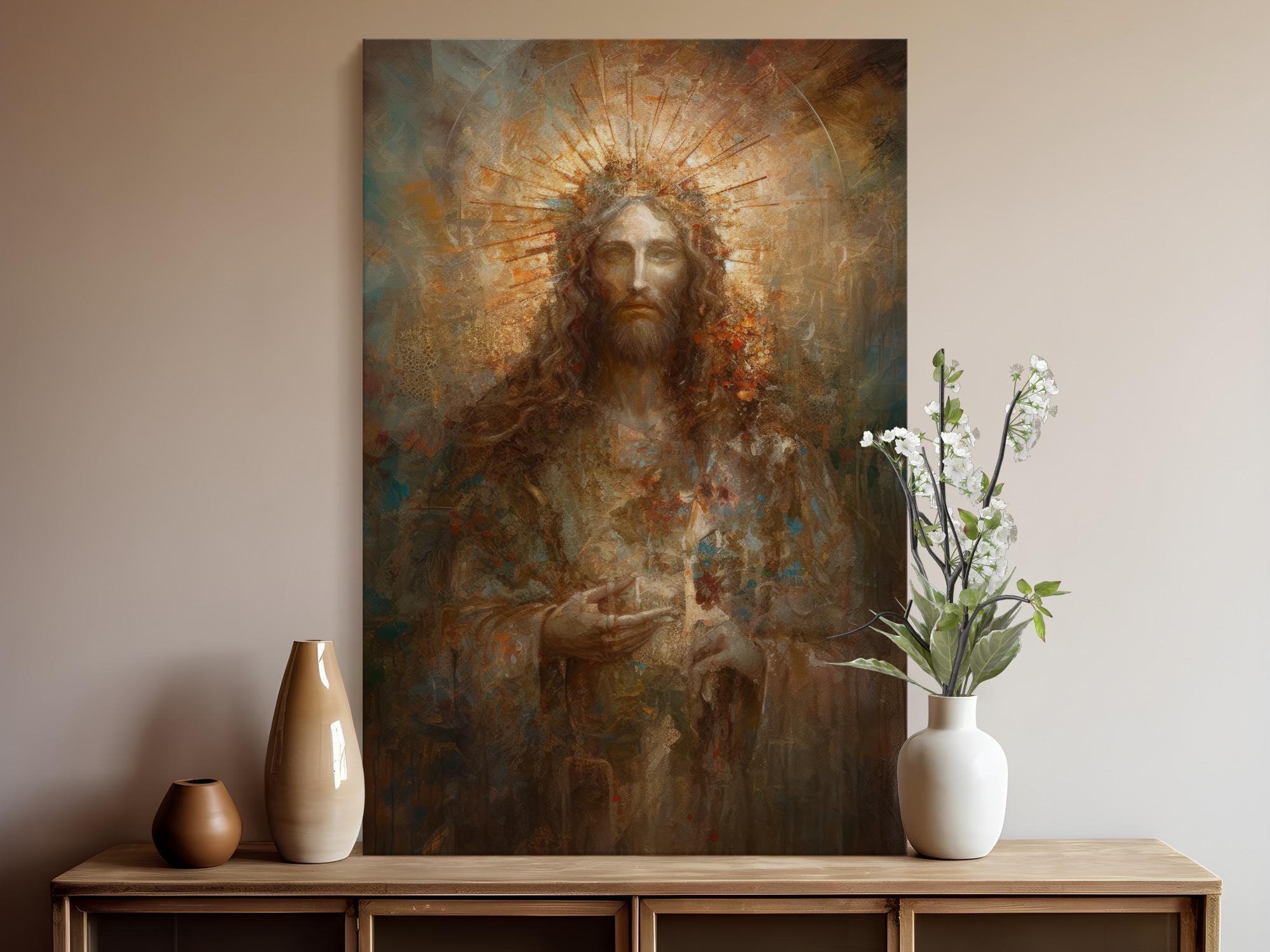 Jesus Christ Canvas Wall Art, Divine Religious Christian Painting Print ...