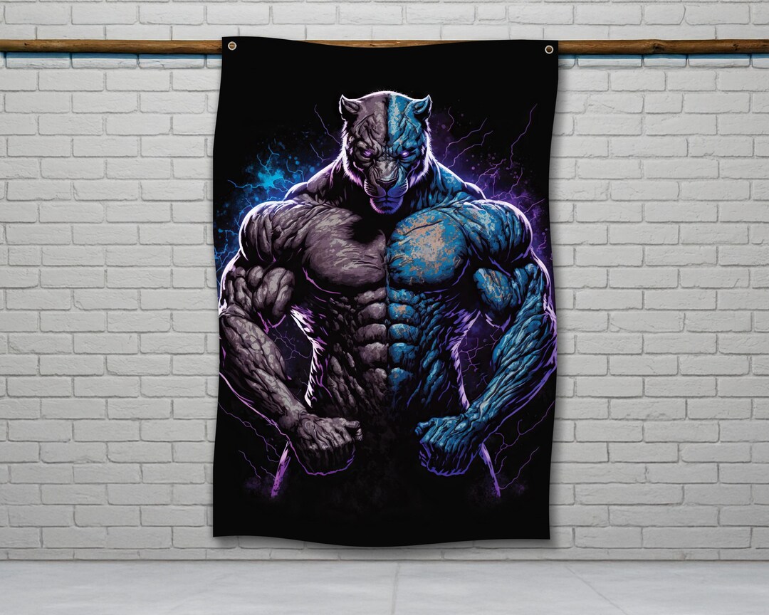 Buff Tiger Flag, Gym Decor, Weightlifting, Garage Gym, Home Gym Decor ...