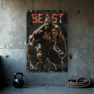 Póster de gorila bestia, arte de Kong enojado, impresión de King Kong, póster de animal salvaje, decoración de pared moderna, obra de arte de gorila, arte de simio poderoso