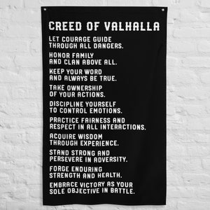 Gym Flags - Weightlifting Decor - Custom Home Gym Banner - Man Cave Wall Art - Gym Sign - Gym Gifts - Valhalla Creed