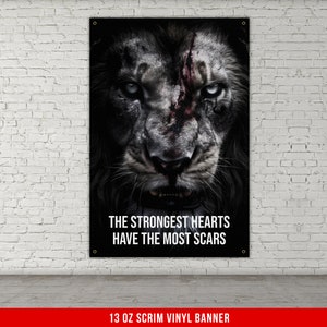 The Most Scars Home Gym Banner - Inspiration - Weightlifting Decor - Motivation - Gym Gift - Gym Sign - Custom Text - Lion V1