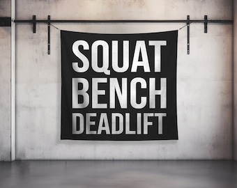 Squat Bench Deadlift Wall Tapestry - Gym Decor - Large Motivational Fitness - Weightlifting Art