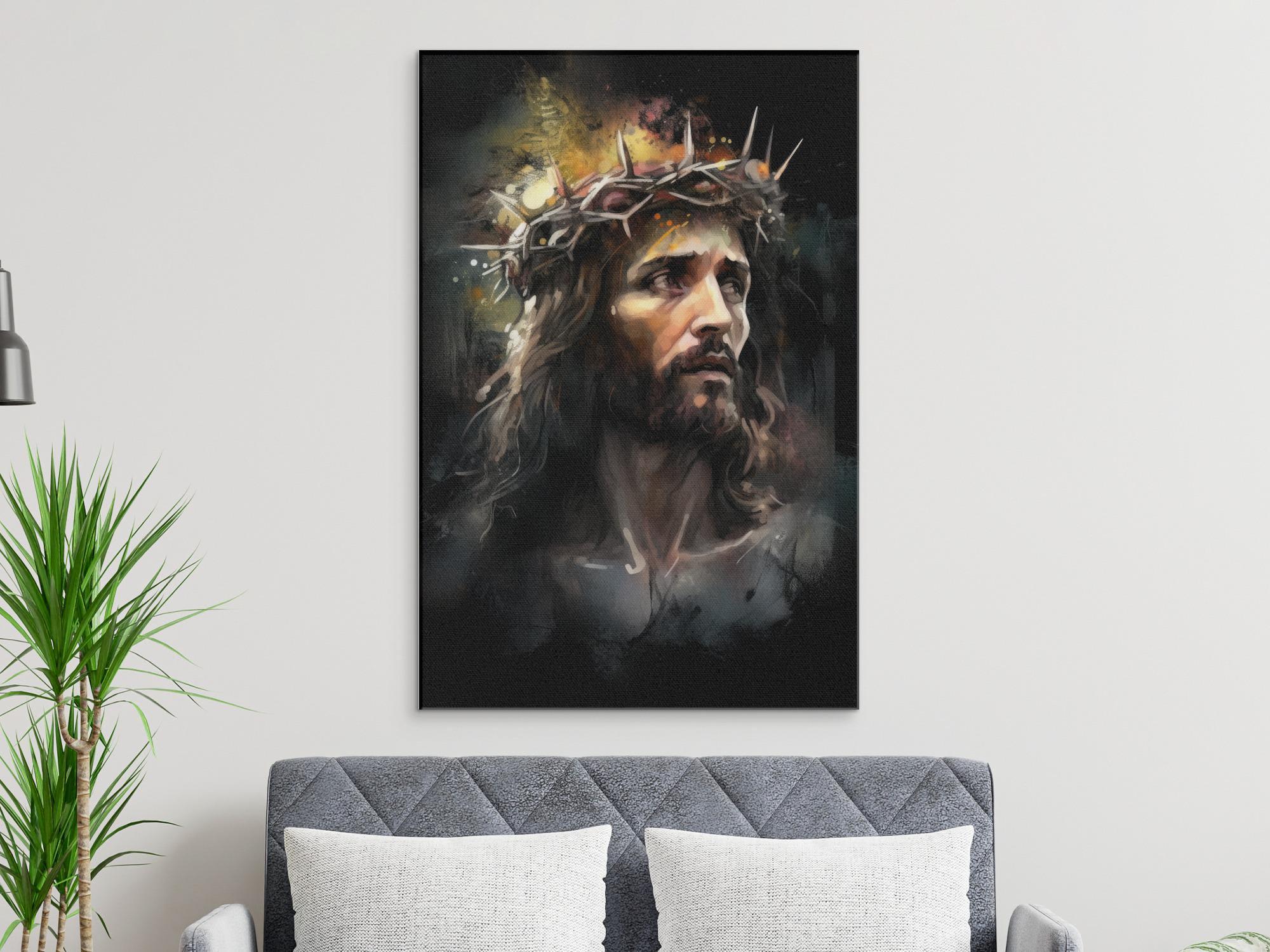 Jesus Christ Crown of Thorns Canvas Art, Religious Christian Wall Decor ...