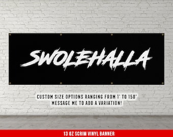 Swolehalla Banner - Motivational Home Gym Decor - Large Quote Wall Art - Weightlifting - Inspirational