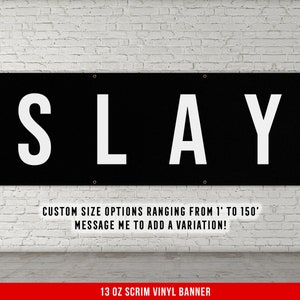 Slay Banner - Motivational Home Gym Decor - Large Quote Wall Art - Weightlifting - Inspirational - Minimalism