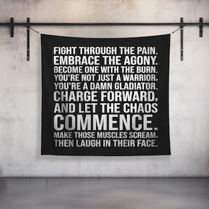 Custom Gym Tapestry | Home Gym Flag Decor | Large Quote Wall Art | Motivational Inspirational | Fight Through The Pain V2