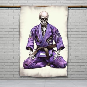 Jiu Jitsu Skeleton Flag, Motivational Jiu Jitsu Decor, Jiu Jitsu Wall Art, Martial Arts Wall Decor, Garage Jiu Jitsu Flag, Cool Jiu Jitsu