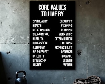 Core Values Poster, Motivational Quotes, Home Gym Wall Art, Inspirational Poster, Printable Wall Art, Gym Decor, Office Wall Art Print