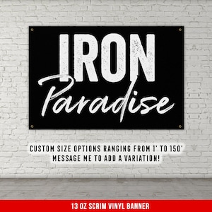 Iron Paradise Banner - Home Gym Decor - Large Quotes Wall Art - Garage Basement - Sports Inspiration - Motivational Fitness