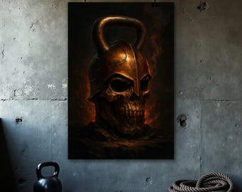 Kettlebell Skull Poster, Home Gym Wall Art, Fitness Motivation Print, Gym Wall Decor, Motivational Quotes, Digital Download