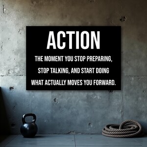 Action Quote Poster, Motivational Poster, Home Gym Wall Art, Fitness Print, Inspirational Quotes, Gym Wall Art Print, Home Office Decor