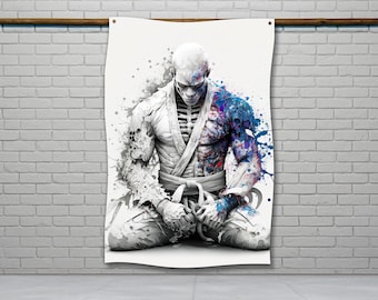 Bannière Vinyle Jiu Jitsu - Décoration Murale Arts Martiaux Squelette - Neuf Sous Emballage