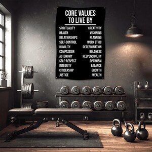 Core Values Gym Flag: Motivational Wall Tapestry, Home Gym Decor