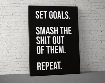 Set Goals Smash Them Canvas - Weightlifting Fitness - Large Quote Wall Art - Home Gym Decor - Motivational