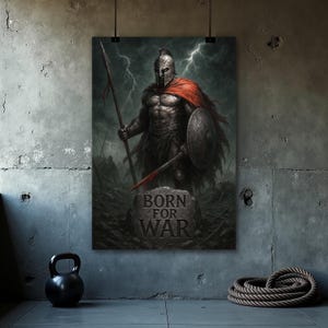 Born for War Spartan Poster, Motivational Quotes Art, Gym Poster, Inspirational Leadership, Workout Sports Print, Perseverance Decor