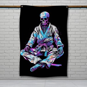Jiu Jitsu Skeleton Flag, Martial Arts Wall Decor, Motivational Decor, Jiu Jitsu Banner, Garage Jiu Jitsu Flag, Wall Art Sign