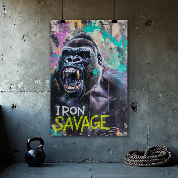 Iron Savage Gorilla Poster, Graffiti Art Print, Wild Animal Wall