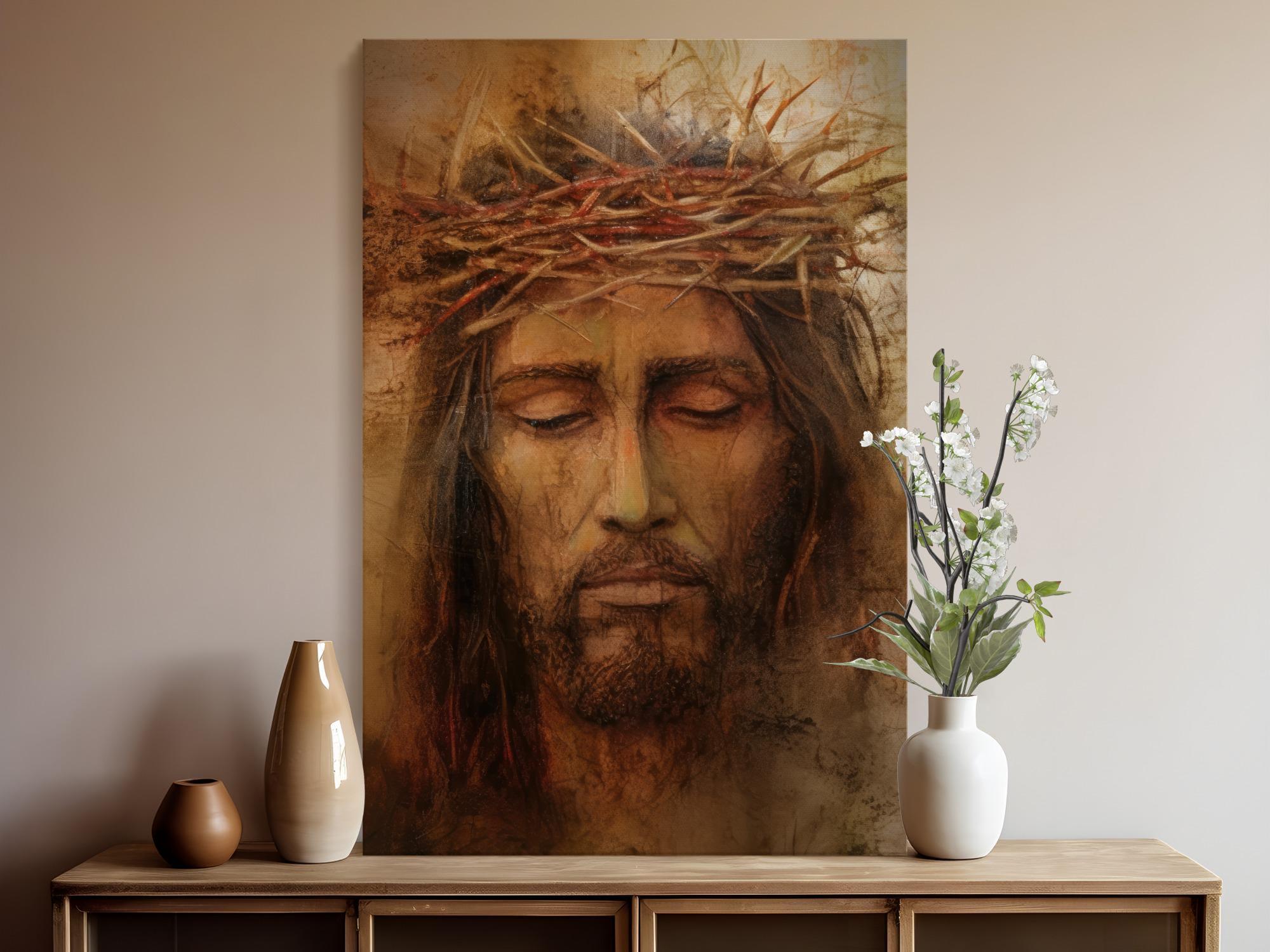 Jesus Christ Crown of Thorns Wall Art Canvas Print, Christian Religious ...