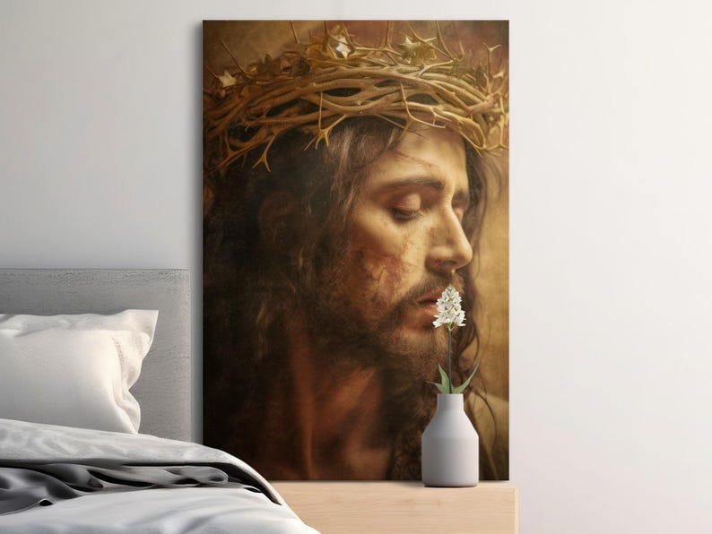 Jesus Canvas Print, Crown of Thorns Wall Art, Christian Religious ...