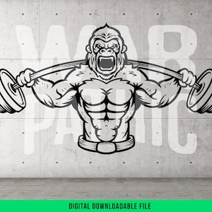 Gorilla Powerlifting PNG SVG Design Fierce Gym Clipart for Fitness T-Shirts Mugs Sublimation Designs Digital Download