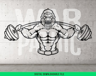 Gorilla Powerheben PNG SVG Design Fierce Gym Clipart für Fitness T-Shirts Tassen Sublimation Designs Digital Download