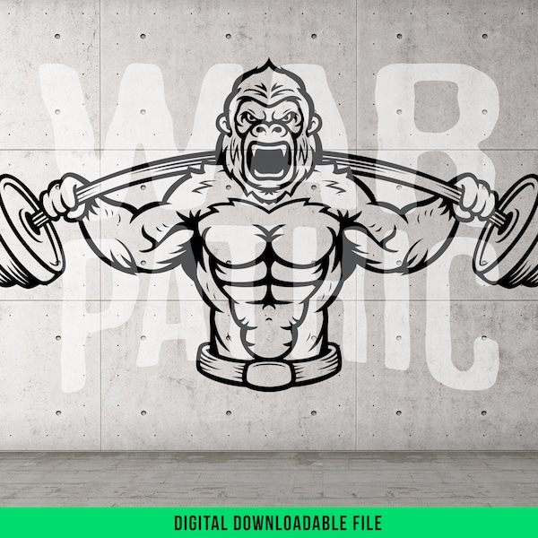 Gorilla Weights Digital Download - Animals Weightlifting Fitness -  Cricut Glowforge - JPEG PNG SVG Cut File