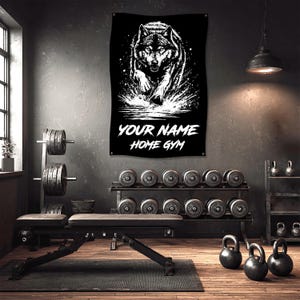 Wolf Home Gym Flag, Motivational Weightlifting Flag, Garage Gym Decor, Custom Gym Flag, Gym Decor, Home Gym, Gym Sign, Wall Tapestry