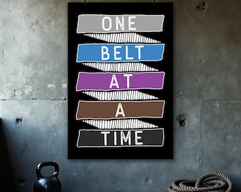 Affiche de Jiu Jitsu, art mural BJJ, une ceinture à la fois, cadeau de Jiu Jitsu, impression d'art grappling, déco arts martiaux, affiche de motivation BJJ