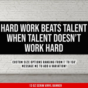 Hard Work Beats Talent Banner - Motivational Home Gym Decor - Large Quote Wall Art - Weightlifting - Inspirational Sports