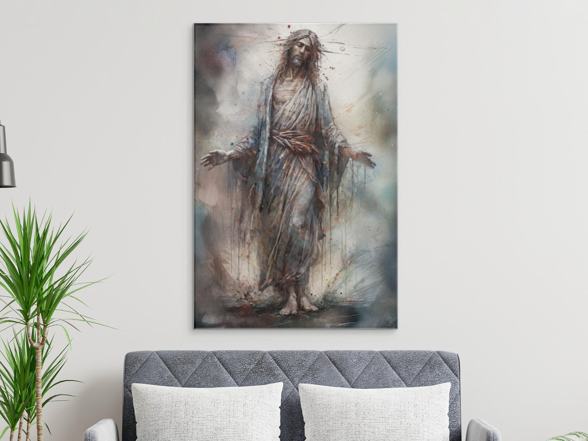 Jesus Christ Canvas Print, Modern Watercolor Religious Wall Art ...