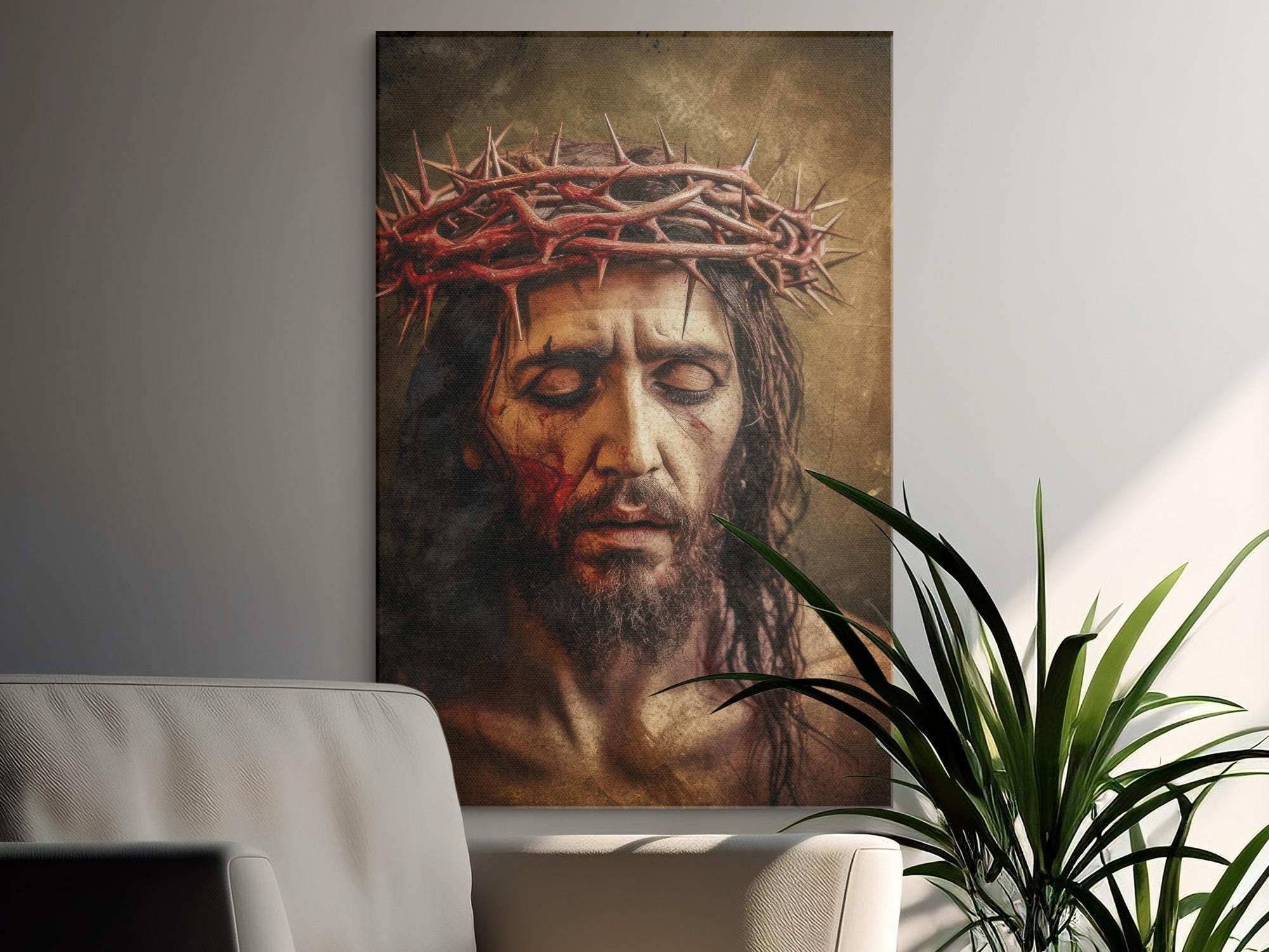 Jesus Canvas Wall Art, Crown of Thorns Print, Christian Religious Home ...
