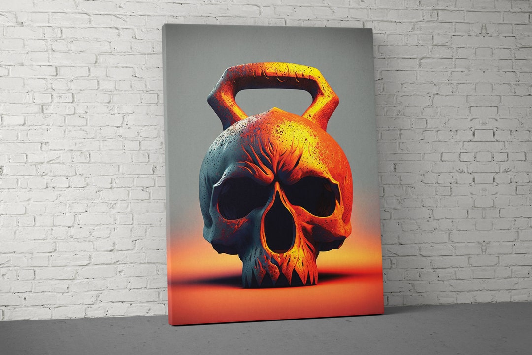 Kettlebell Skull Canvas Home Gym Decor Large Quote Wall Art Office
