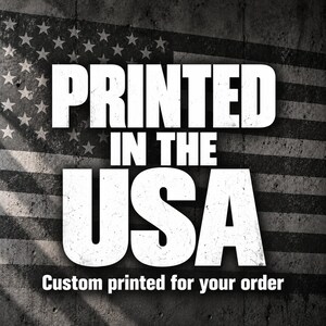 The image is a promotional graphic for a company that prints custom products in the United States.