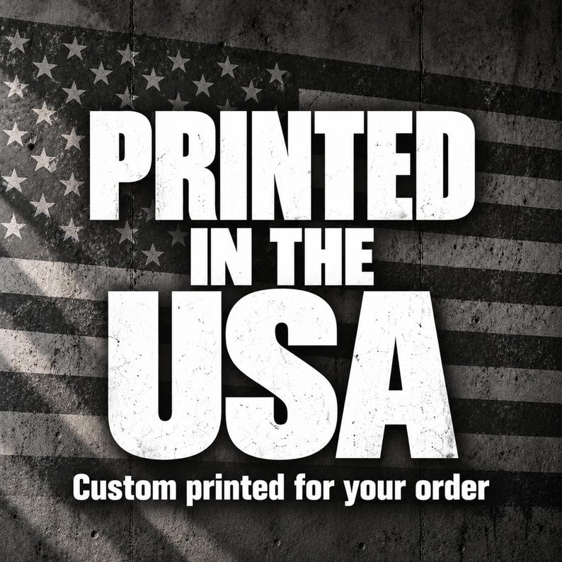 The image is a promotional graphic for a company that prints custom products in the United States.