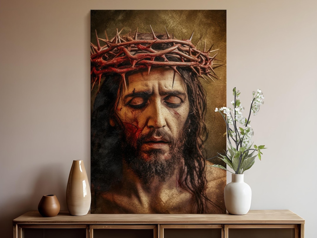 Jesus Canvas Wall Art, Crown of Thorns Print, Christian Religious Home ...