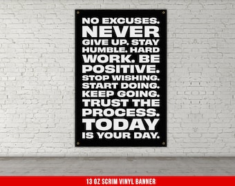 Multiple Quotes Banner - Home Gym Decor - Large Quotes Wall Art - Weightlifting - Motivational Sports Inspiration - V2